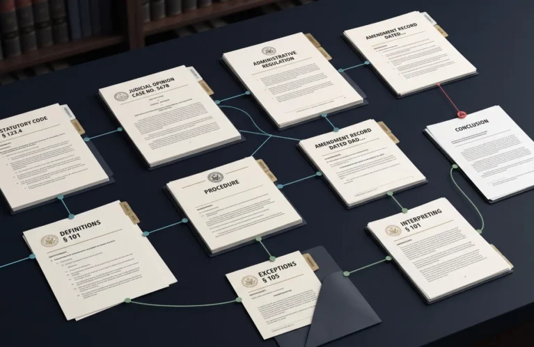 Legal authorities connected in a retrieval graph, with a warning path leading to an unsupported conclusion.