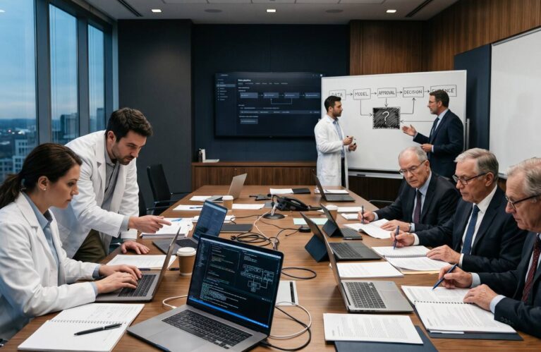 Data scientists and banking leaders reconstructing the evidence chain behind an AI decision