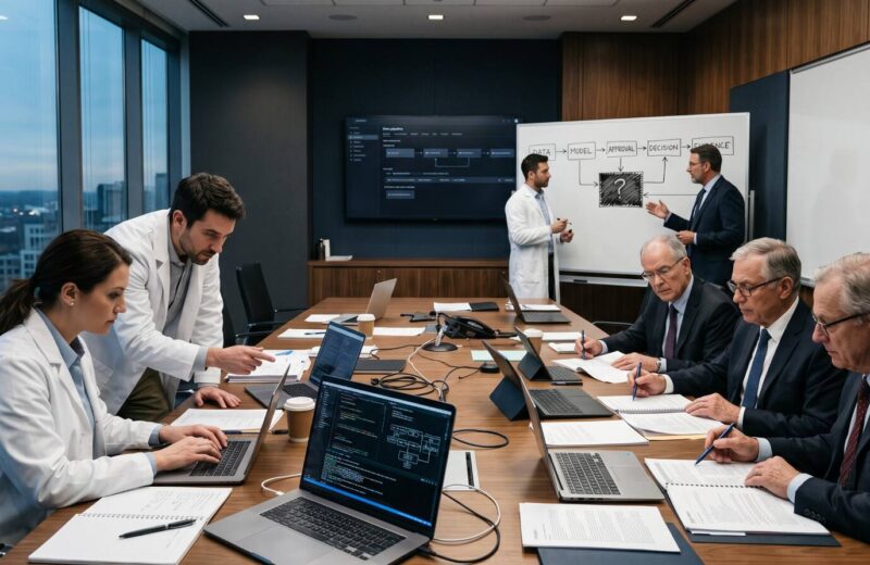 Data scientists and banking leaders reconstructing the evidence chain behind an AI decision