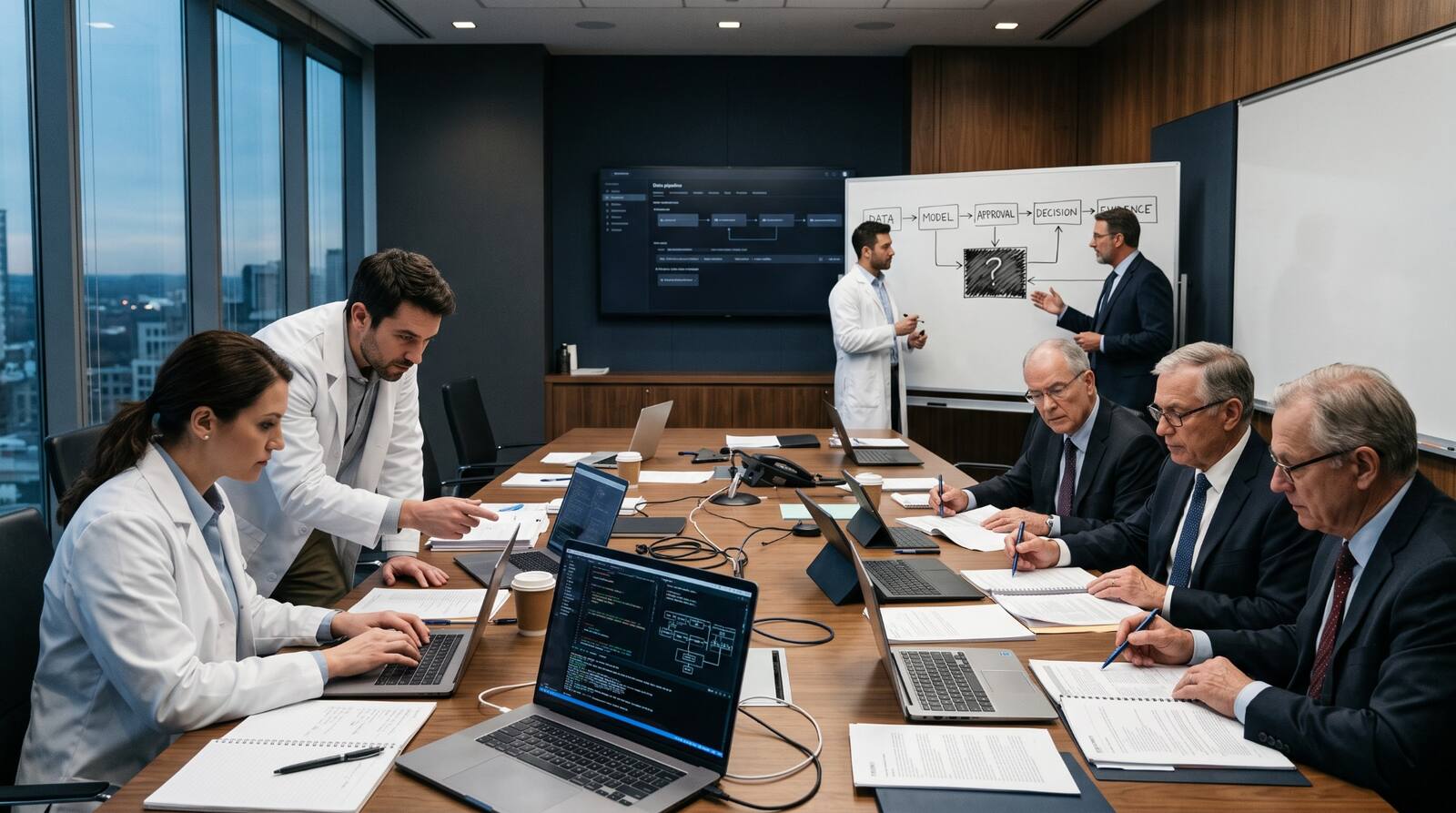 Data scientists and banking leaders reconstructing the evidence chain behind an AI decision